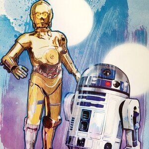 Star Wars Disney R2-D2 & C-3PO Art Canvas Poster 12x16 Colorful Droid Print